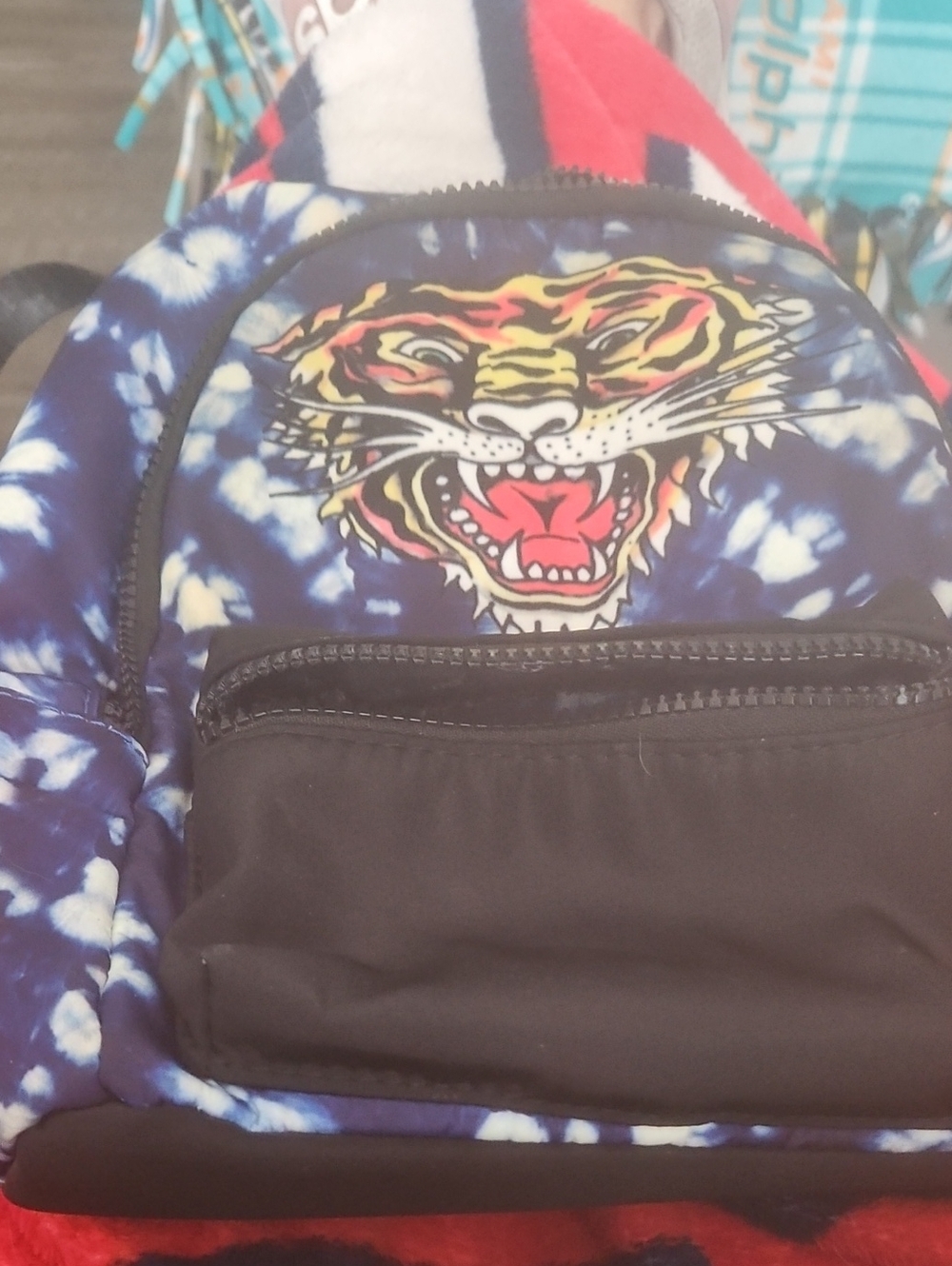 Blue Tie-Dye Tiger Print Backpack